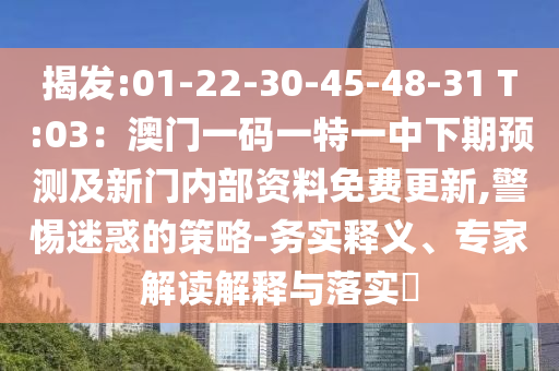 揭发:01-22-30-45-48-31 T:03:澳门一码一特一中下期预测及新门内部资料免费更新,警惕迷惑的策略-务实释义、专家解读解释与落实