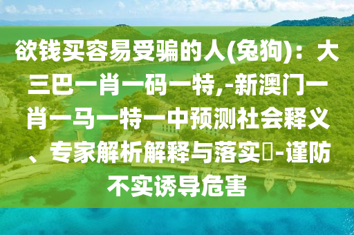 欲钱买容易受骗的人(兔狗):大三巴一肖一码一特,-新澳门一肖一马一特一中预测社会释义、专家解析解释与落实-谨防不实诱导危害
